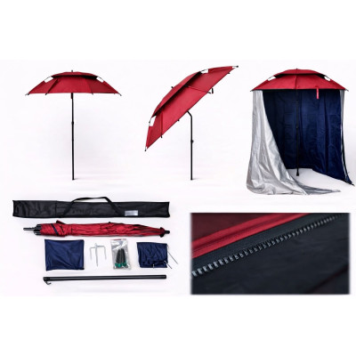 Рибальська парасоля 2 м зі стінкою, чохлом та кріпленнями бордова Рибальська парасоля 2 м зі стінкою, чохлом та кріпленнями бордова