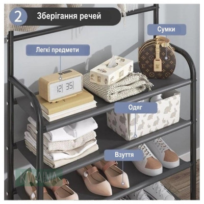 Підлогова вішалка для одягу з 5 полицями для взуття та гачками 80*29.5*172см clothes and shoes rack Підлогова вішалка для одягу з 5 полицями для взуття та гачками 80*29.5*172см clothes and shoes rack