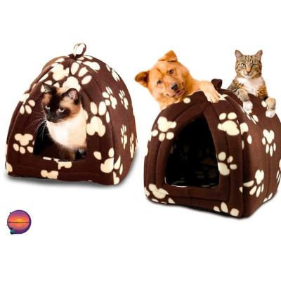 М'який флісовий будиночок для домашніх тварин Pet Hut 35 см х 35 см коричневий