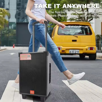 Колонка акустична акумуляторна з без дротовим мікрофоном, пультом, USB, SD, FM, AUX, Bluetooth та двома ручками, 40ват, 41см*26см*23см JQS908S Колонка акустична акумуляторна з без дротовим мікрофоном, пультом, USB, SD, FM, AUX, Bluetooth та двома ручками, 40ват, 41см*26см*23см JQS908S