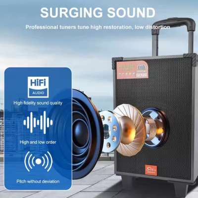 Колонка акустична акумуляторна з без дротовим мікрофоном, пультом, USB, SD, FM, AUX, Bluetooth та двома ручками, 40ват, 41см*26см*23см JQS908S Колонка акустична акумуляторна з без дротовим мікрофоном, пультом, USB, SD, FM, AUX, Bluetooth та двома ручками, 40ват, 41см*26см*23см JQS908S