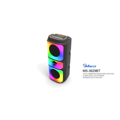 Колонка міні-валіза від мережі та від акумулятора з USB, SD, FM, AUX, Bluetooth, світломузикою та ручкою 38.5см*16см*14см, 10ват*2, MS-3629BT Колонка міні-валіза від мережі та від акумулятора з USB, SD, FM, AUX, Bluetooth, світломузикою та ручкою 38.5см*16см*14см, 10ват*2, MS-3629BT