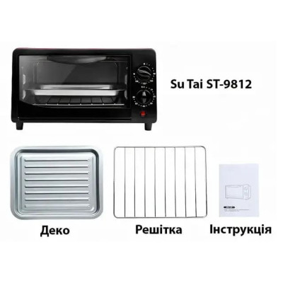 Електрична духовка об'ємом міні електропіч 12л 700W Su Tai ST-9812 Електрична духовка об'ємом міні електропіч 12л 700W Su Tai ST-9812