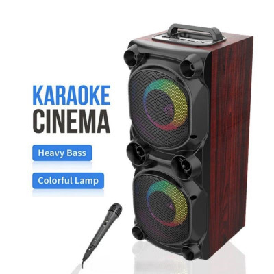 Колонка акустична акумуляторна з сабвуфером, дротовим мікрофоном, USB, SD, FM, AUX, Bluetooth, світломузикою та ручкою 15ват*2шт, 55см*25см*22см ZQS6226