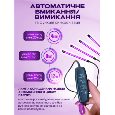 Світлодіодна фітолампа з 4 гнучкими лампами для квітів і розсади Світлодіодна фітолампа з 4 гнучкими лампами для квітів і розсади