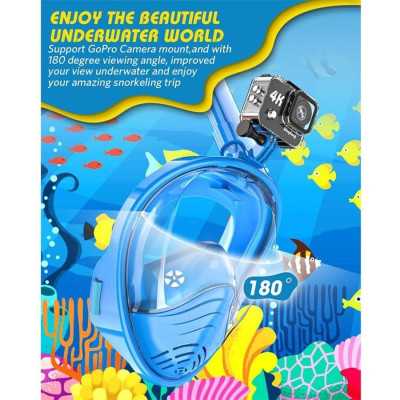 Дитяча маска для снорклінгу XS синя 180° з системою Dry Top