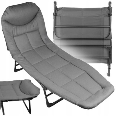 Складане кемпінгове ліжко з регульованою спинкою і матрацом 200×65×30 см, сіре