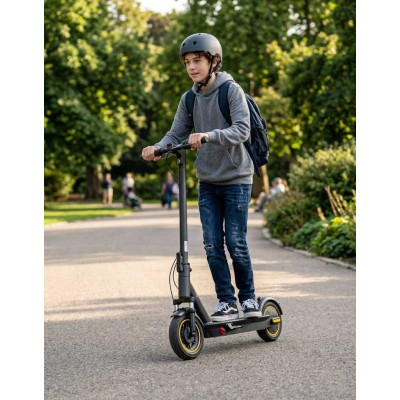 Чорний складаний електросамокат Scooter для міста з амортизацією спереду і посиленою рульовою колонкою Чорний складаний електросамокат Scooter для міста з амортизацією спереду і посиленою рульовою колонкою