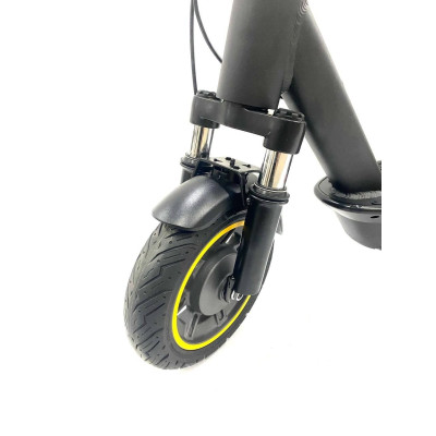 Чорний складаний електросамокат Scooter для міста з амортизацією спереду і посиленою рульовою колонкою
