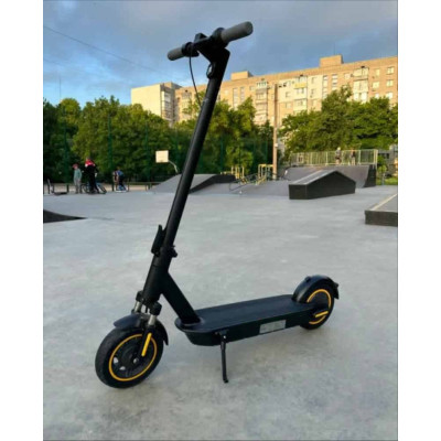 Чорний складаний електросамокат Scooter для міста з амортизацією спереду і посиленою рульовою колонкою