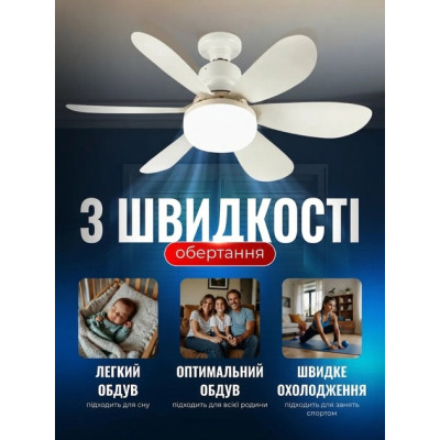 Світлодіодна лампа E27 з вентилятором 30 Вт та пультом керування на 6 лопатей