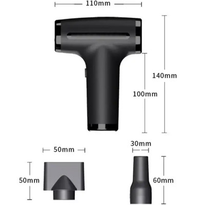 Бездротовий дорожній фен для волосся 3600mAh з USB Type-C чорний