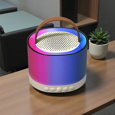 Портативна музична Bluetooth колонка для караоке з 2 мікрофонами та RGB підсвіткою бежева