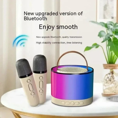 Портативна музична Bluetooth колонка для караоке з 2 мікрофонами та RGB підсвіткою бежева
