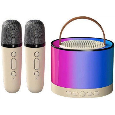 Портативна музична Bluetooth колонка для караоке з 2 мікрофонами та RGB підсвіткою бежева