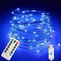 Гірлянда Роса 5м, 50 LED, срібний дріт, USB, пульт, синій