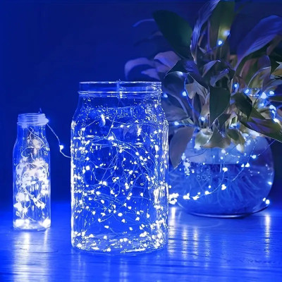 Гірлянда Роса 5м, 50 LED, срібний дріт, USB, пульт, синій