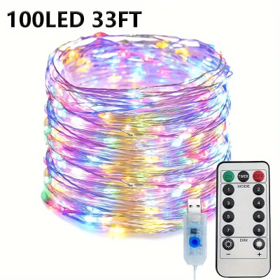 Гірлянда роса нитка 10 м, 100 LED, срібний дріт, USB, пульт, мульти