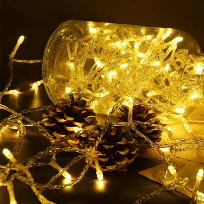 Світлодіодна гірлянда на ялинку, 12м, 100 LED, 220 V, прозорий провід, теплий білий