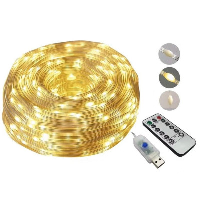 Гірлянда 200 LED, 20 м, RGB, USB, з пультом ДУ, теплий білий