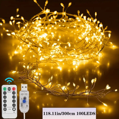 Гірлянда Роса "Мішура" 3 м 100 led, USB, з пультом ДУ, теплий білий