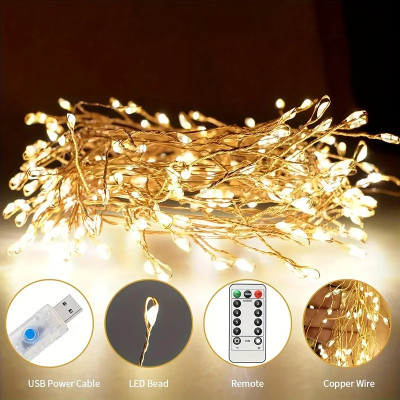 Гірлянда Роса "Мішура" 3 м 100 led, USB, з пультом ДУ, теплий білий