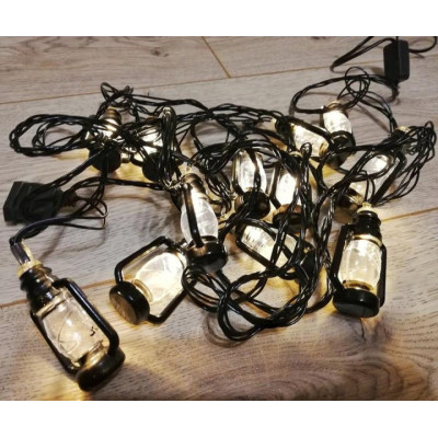 Світлодіодна гірлянда «Ретро ліхтарики» 4,5м, 20 LED, USB, чорний провід, Теплий білий