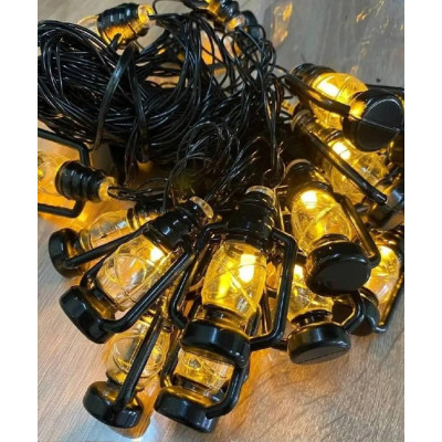 Світлодіодна гірлянда «Ретро ліхтарики» 4,5м, 20 LED, USB, чорний провід, Теплий білий