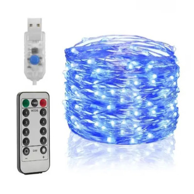 Гірлянда роса нитка 10 метрів USB 100 LED RGB з пультом, синій