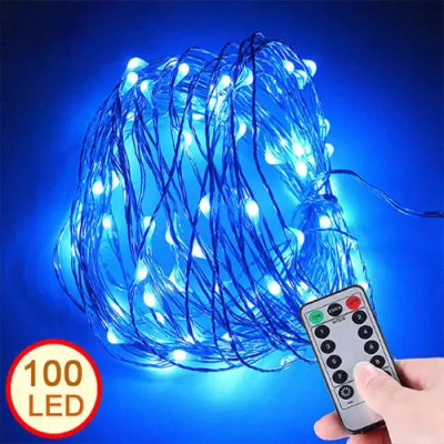 Гірлянда роса нитка 10 метрів USB 100 LED RGB з пультом, синій