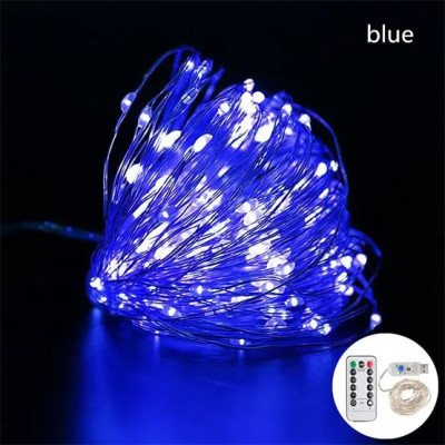 Гірлянда роса нитка 10 метрів USB 100 LED RGB з пультом, синій