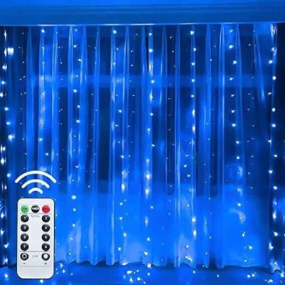 Світлодіодна гірлянда-штора «Роса» з пультом, USB, 3×3 м, 10 рядів, 300 LED, синій