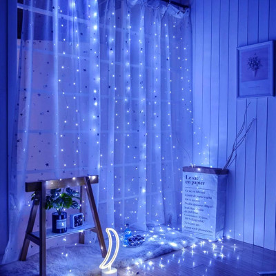 Світлодіодна гірлянда-штора «Роса» з пультом, USB, 3×3 м, 10 рядів, 300 LED, синій Світлодіодна гірлянда-штора «Роса» з пультом, USB, 3×3 м, 10 рядів, 300 LED, синій