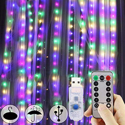 Світлодіодна гірлянда-штора «Роса» з пультом, USB, 3×3 м, 10 рядів, 300 LED, мульти