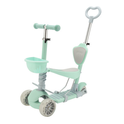Триколісний дитячий самокат Scooter 5 в 1 "М'ята" з сидінням, батьківською ручкою і кошиком 1+