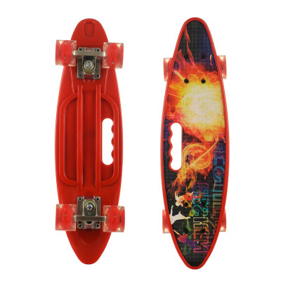 Скейт Пенніборд (Penny Board) з сяючими колесами і ручкою "Вогонь" (Уцінка- без коробки)