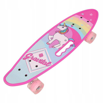 Скейт Пенніборд (Penny Board) з сяючими колесами і ручкою "Єдиноріг" (Уцінка- без коробки)