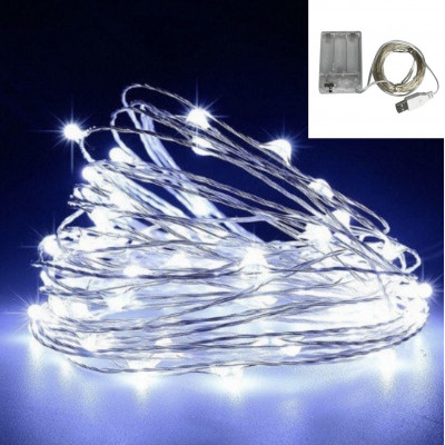 Гірлянда Роса 20м , дрот на батарейках+ USB: 200 LED , Холодний білий
