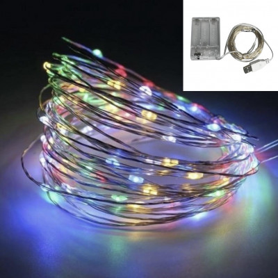 Гірлянда Роса 20м , дрот на батарейках+ USB: 200 LED ,  Мульті (різнокольорова)