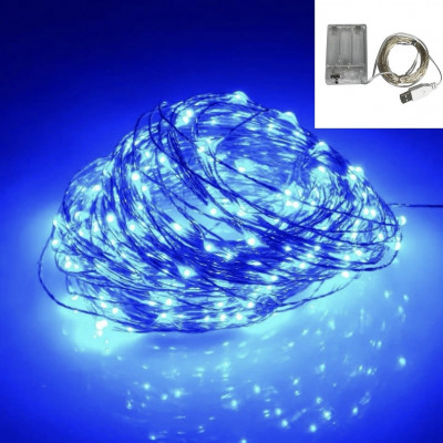 Гірлянда Роса 20м , дрот на батарейках+ USB: 200 LED , Синій