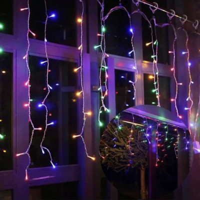 Гірлянда бахрома,прозорий шнур, 3*0,5 м, 120 LED з перехідником, Мульті