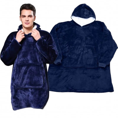 Синій Плед Толстовка з Капюшоном і Руковами Hoodie 3-в-1 Плед з Руковами Двосторонній Теплий Худі Халат Домашній